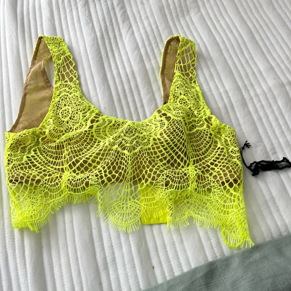 For Love And Lemons Neon Yellow Lace Bra